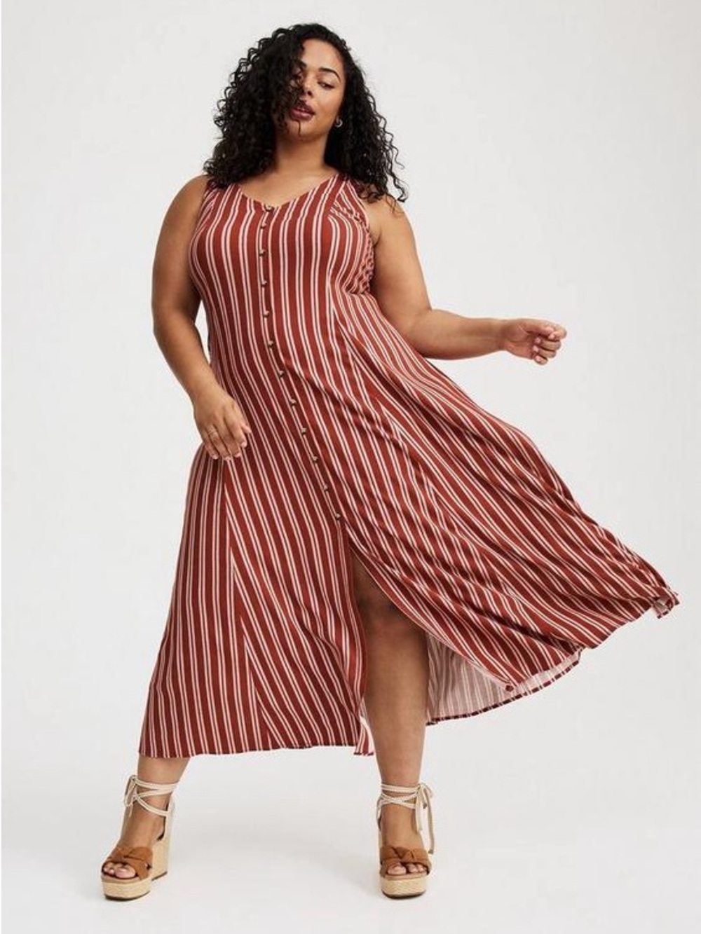 torrid Rust & Cream Striped Button-Front Maxi Dress - Picture 3 of 9